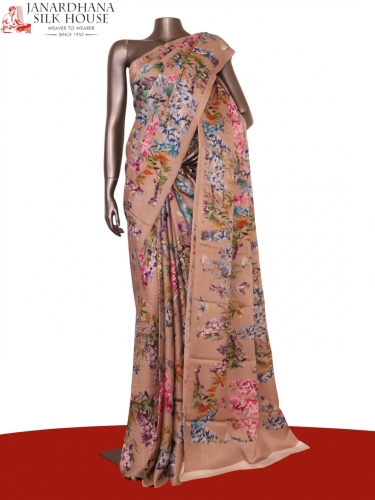 Designer Floral Pure Satin Crepe Silk Saree